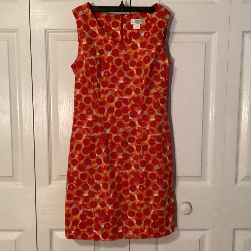 CDC Cotton/Spandex Red & Orange/ Tan Geometric Pattern Dress Size 8
